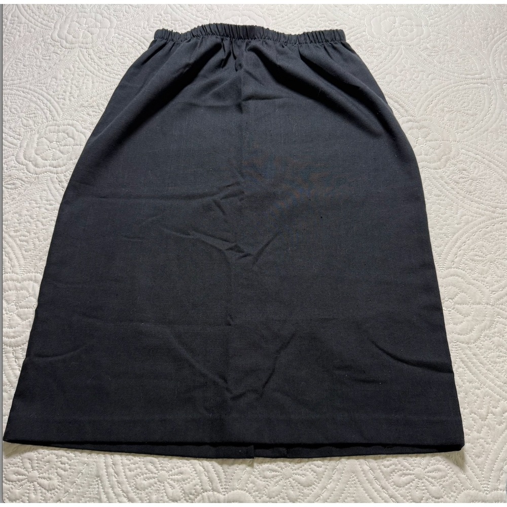SEARS VTG Skirt Wms Size 14 Black Elastic Waist Pull On Midi Pencil Straight